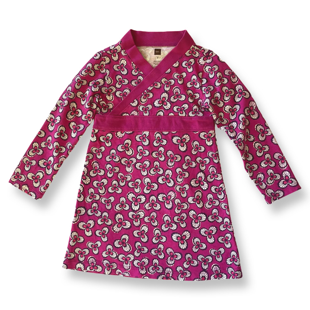 Tea Collection Magenta Kimono-Style Floral Dress - 2T